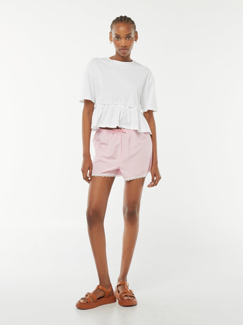 Short de pijama con bajo de encaje Rosa - Kiabi