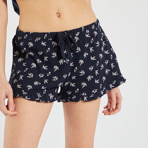 Short de pijama con volantes estampado de flores Mujer talla 34 a 48 - AZUL  - Kiabi - 5,00€