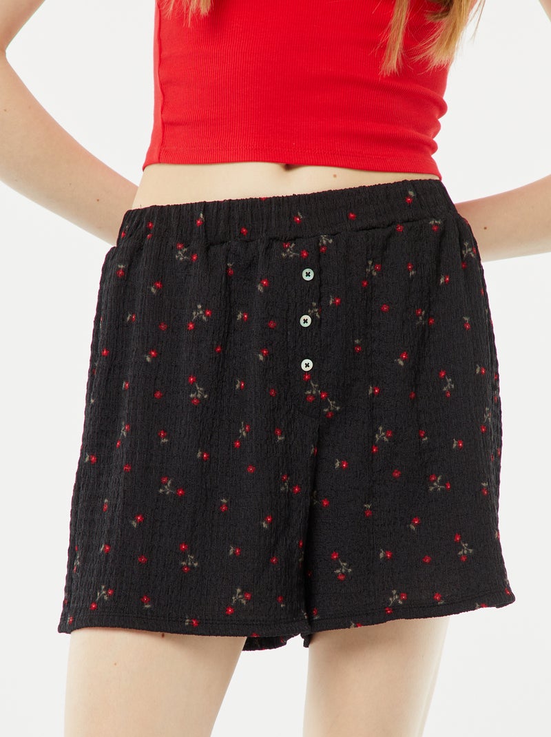 Short de punto gofrado con estampado NEGRO - Kiabi