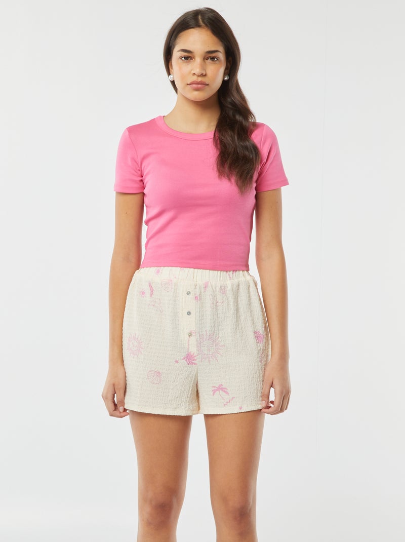 Short de punto gofrado con estampado ROSA - Kiabi
