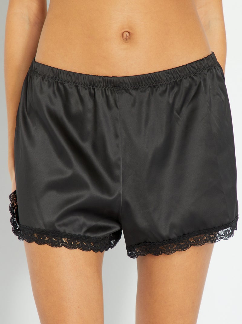 Short de raso con encaje negro - Kiabi