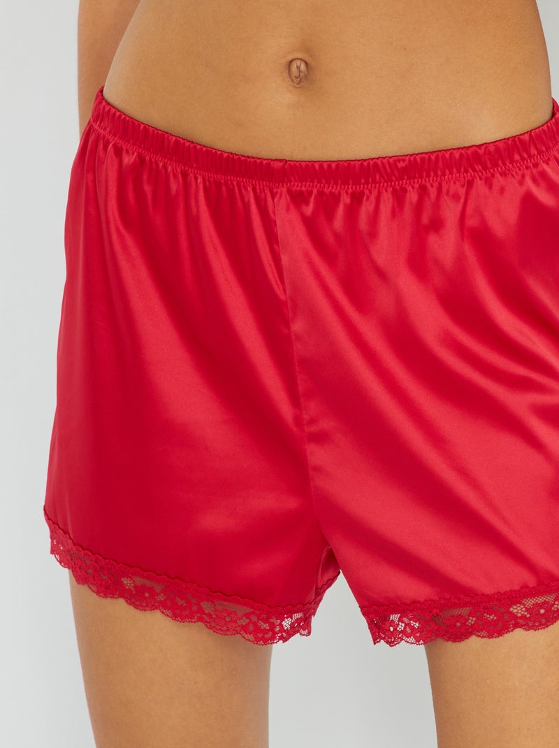 Short de raso con encaje rojo - Kiabi