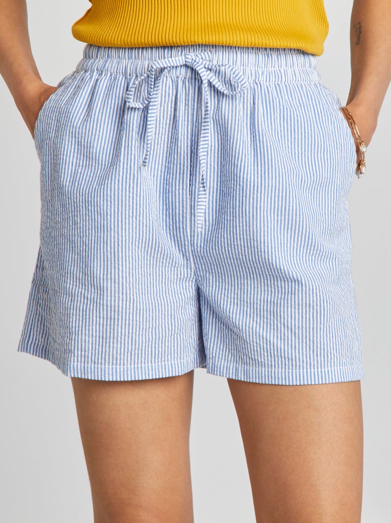 Short de rayas de algodón AZUL - Kiabi
