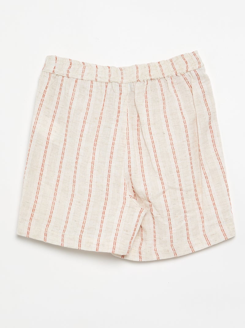 Short de rayas de lino mezclado Beige - Kiabi