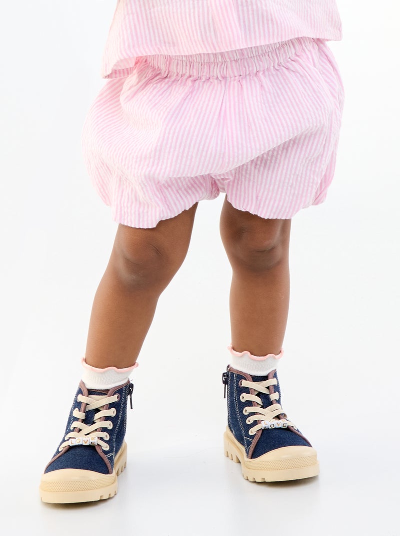 Short de seersucker a rayas Rosa - Kiabi