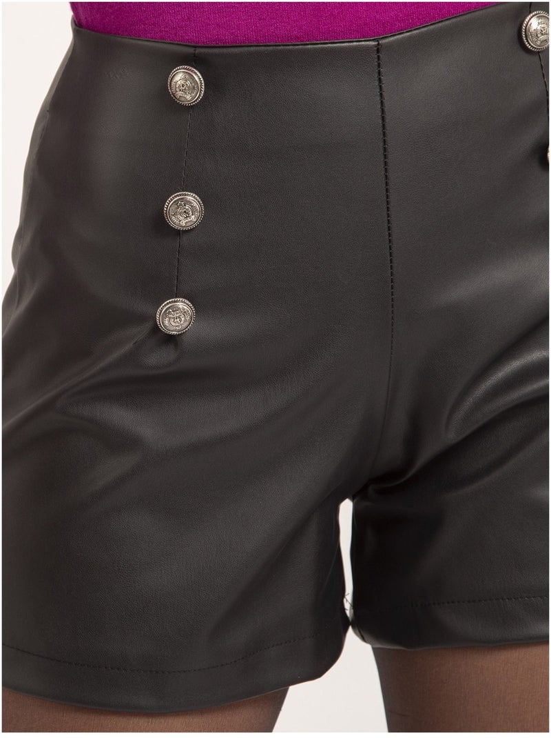Short de símil cuero de talle alto XATINA Negro - Kiabi