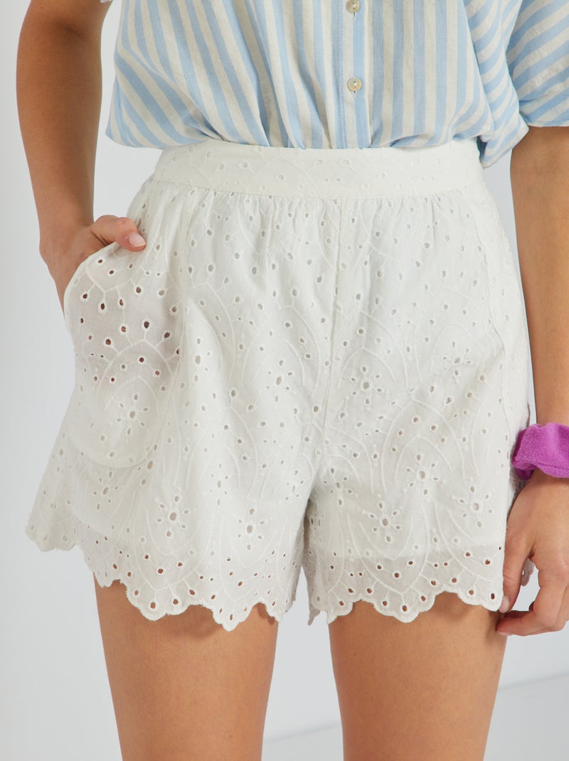 Short de talle alto - bordado inglés Blanco - Kiabi