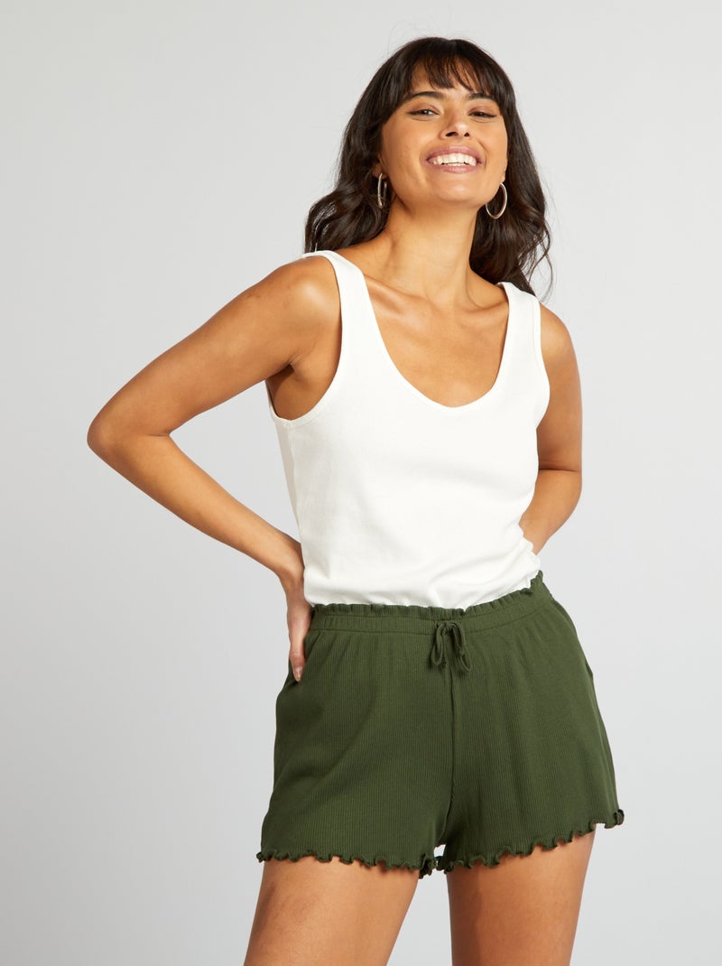 Short de tejido de canalé VERDE - Kiabi