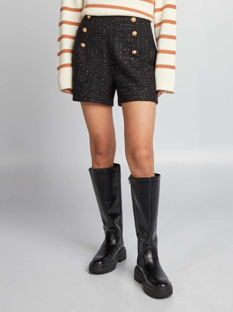 Short de tweed con botones negro - Kiabi
