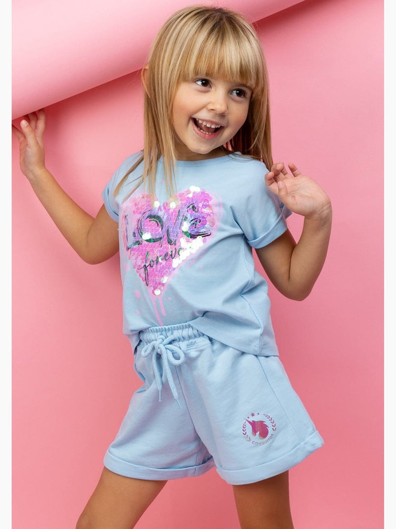 Short Deportivo De Niña En Celeste Azul - Kiabi