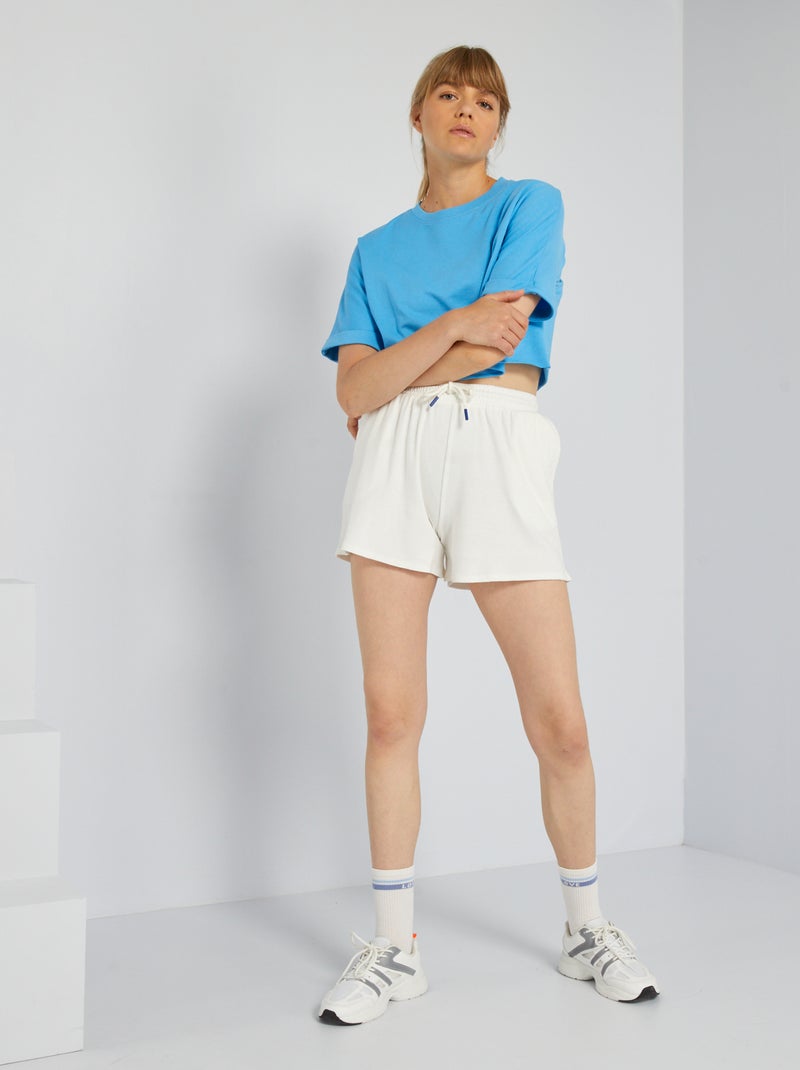 Short deportivo de punto de canalé Blanco - Kiabi