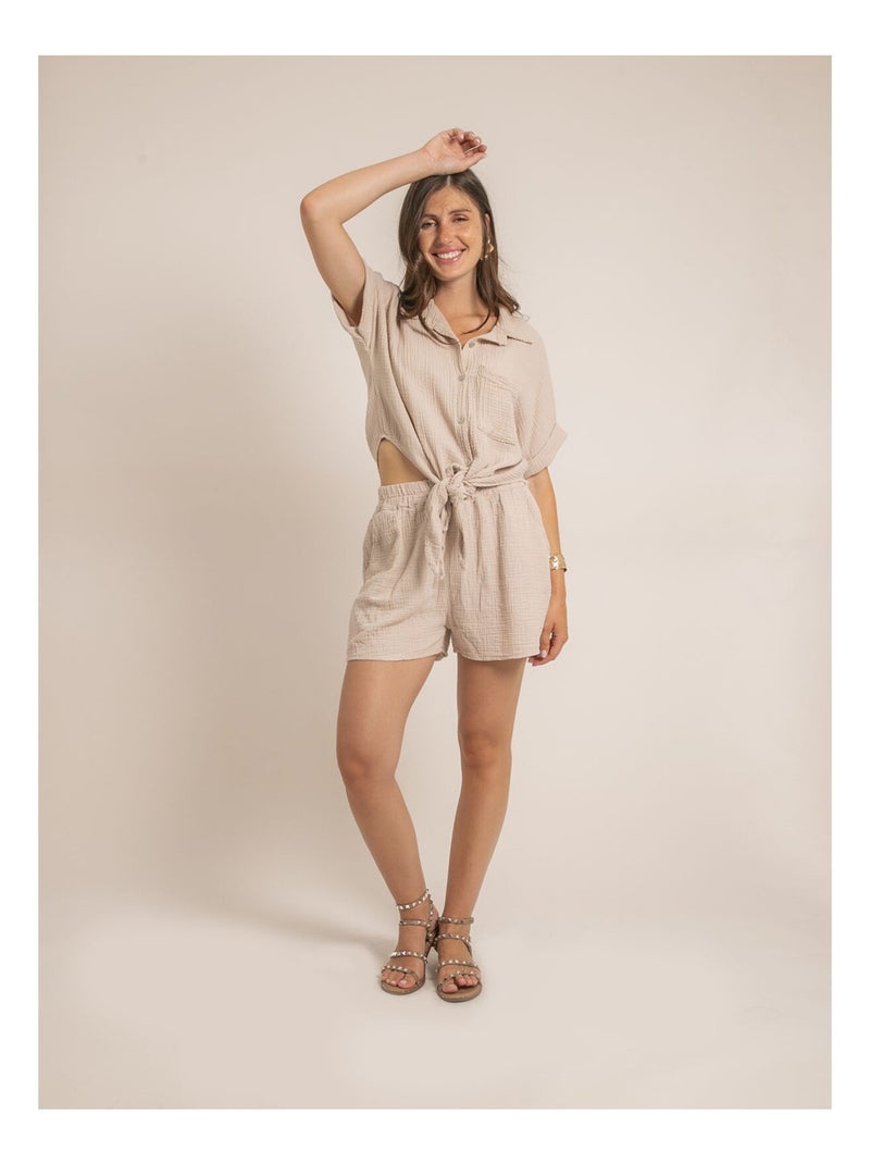Short fluido de gasa de algodón XELIA Beige claro - Kiabi