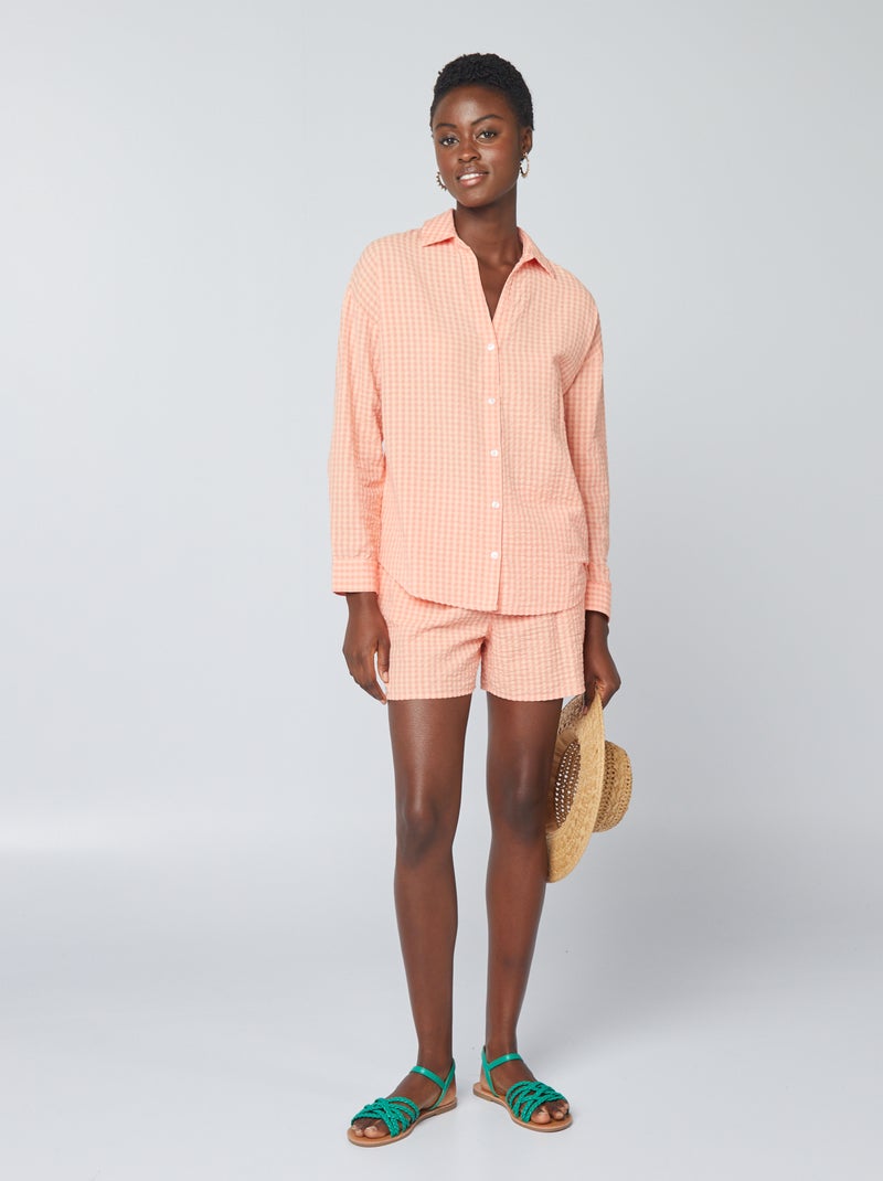 Short gofrado con estampado vichy NARANJA - Kiabi
