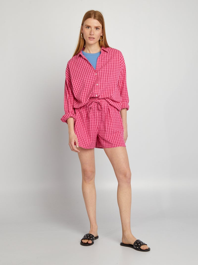 Short gofrado con estampado vichy ROSA - Kiabi