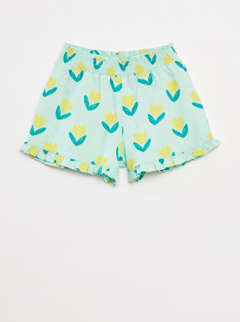 Short ligero con estampado y volante AZUL - Kiabi