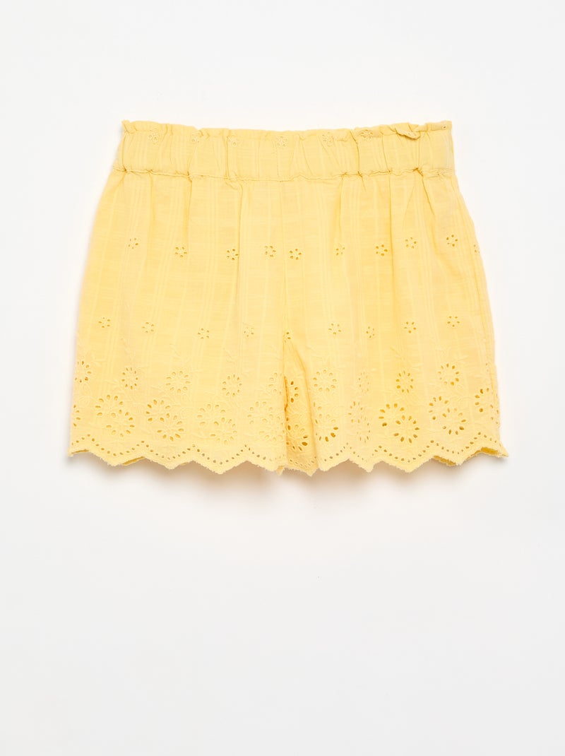 Short liso con bordados ingleses Amarillo - Kiabi