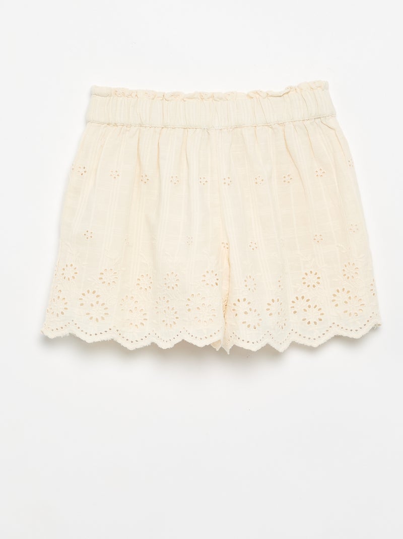 Short liso con bordados ingleses Beige - Kiabi