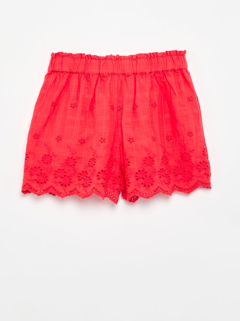 Short liso con bordados ingleses Rojo - Kiabi
