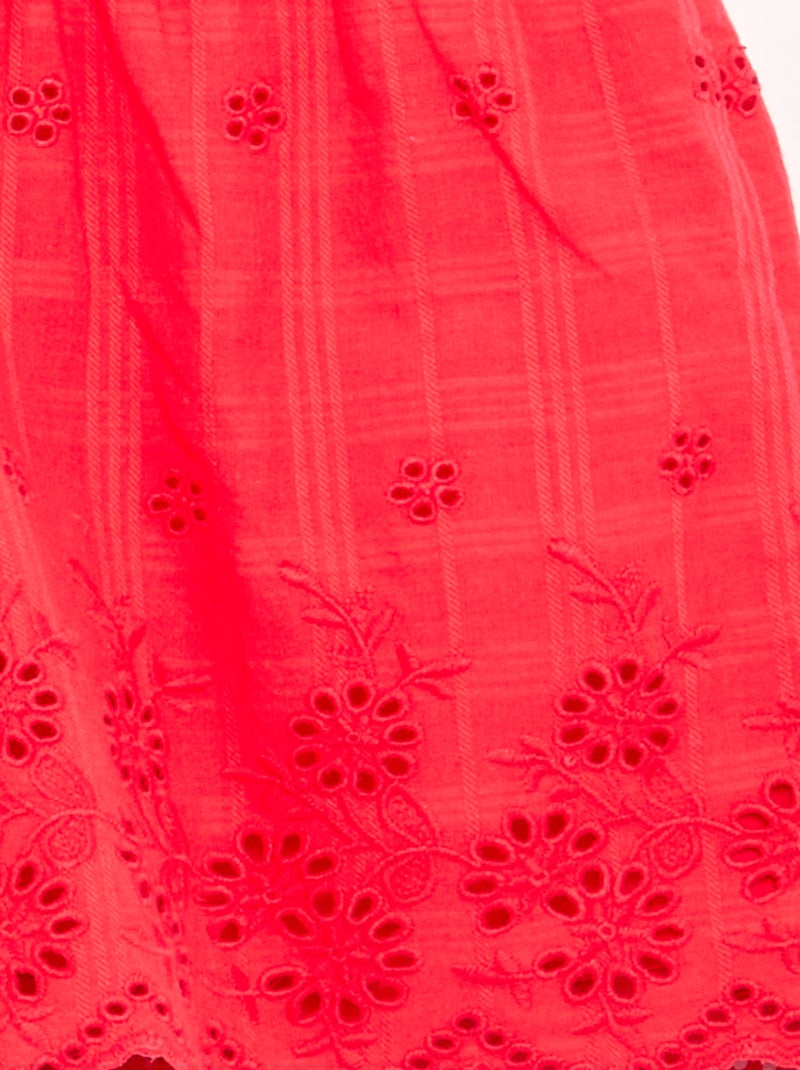 Short liso con bordados ingleses Rojo - Kiabi
