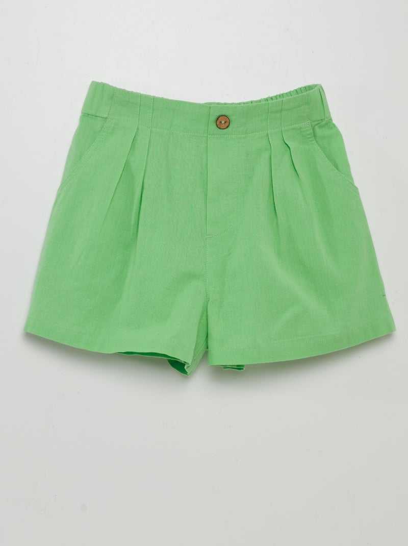 Short liso de algodón y lino VERDE - Kiabi