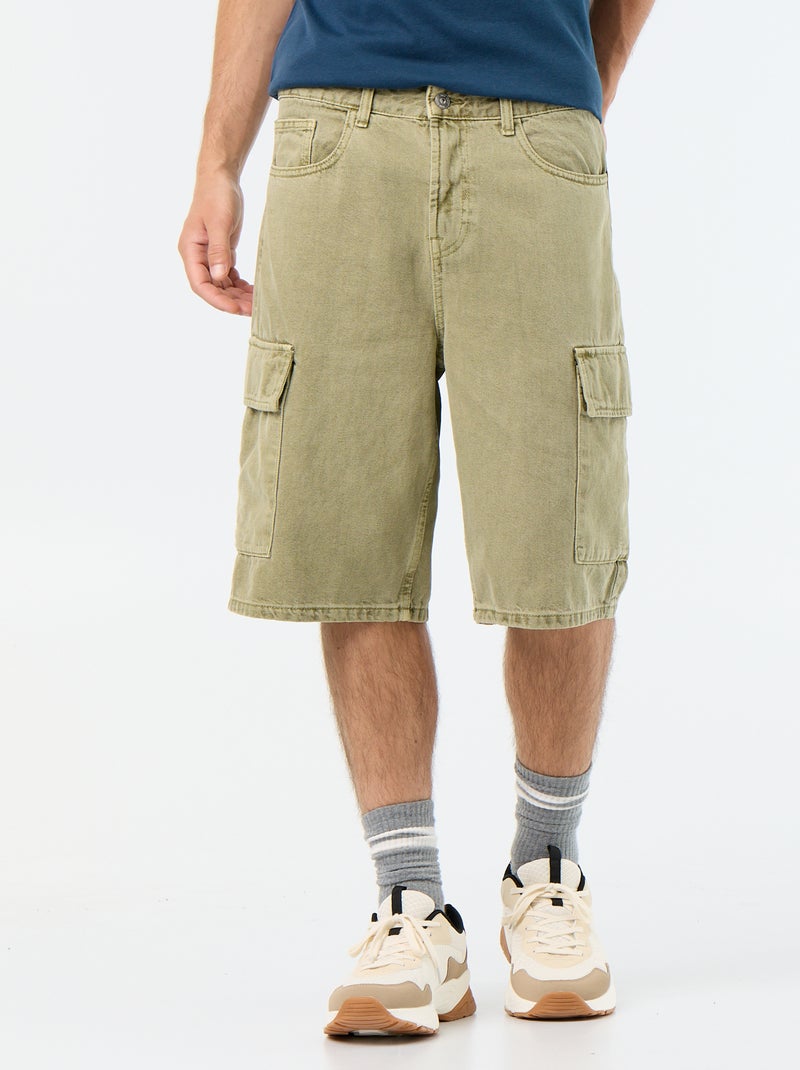 Short liso multibolsillos Kaki - Kiabi