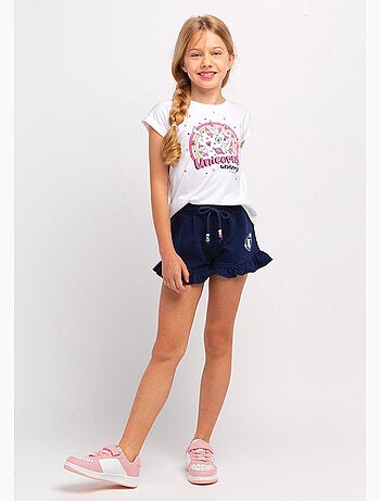 Short niña estampado unicornio en azul marino