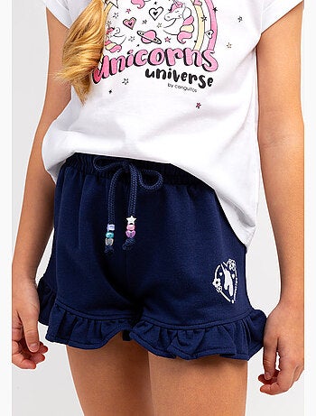 Short niña estampado unicornio en azul marino