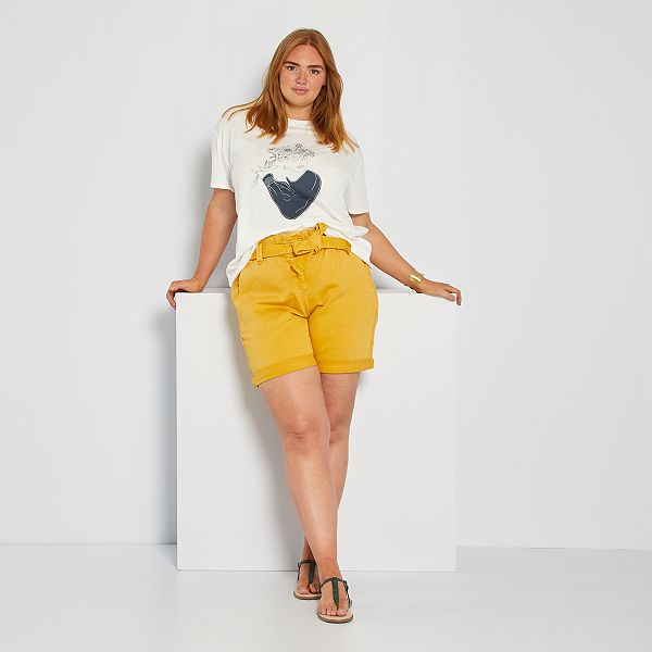 Short 'paper bag' de algodón elástico tallas grandes mujer - AMARILLO -  Kiabi - 18,00€
