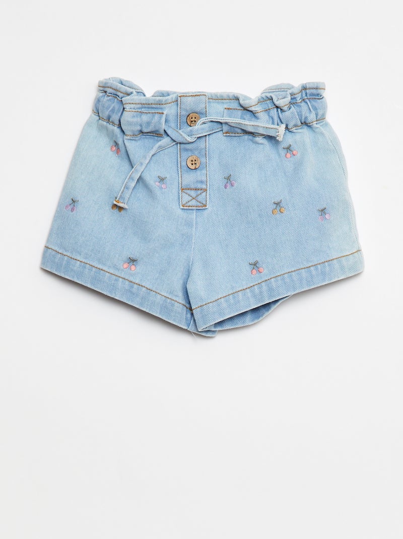 Short paperbag con bordados y cintas anudables en la cintura Azul - Kiabi