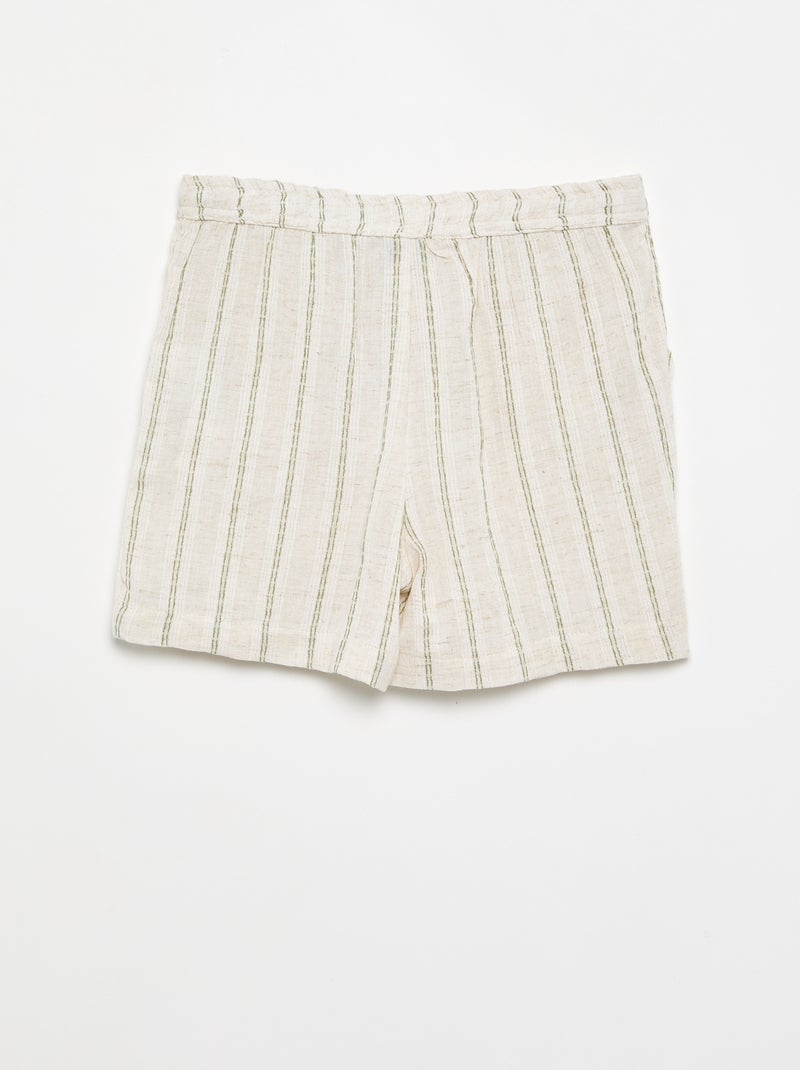Short rayado de lino mezclado Beige - Kiabi