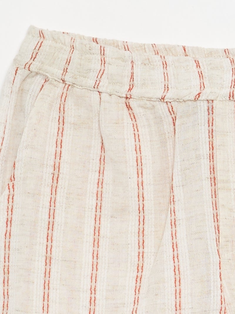 Short rayado de lino mezclado Beige - Kiabi