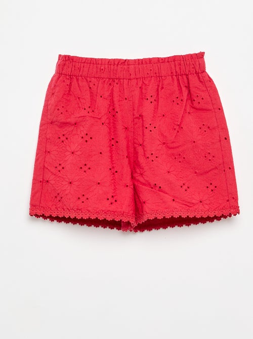 Short rojo con bordados ingleses - Kiabi