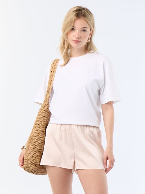 Short satinado con bordes de encaje - Kiabi
