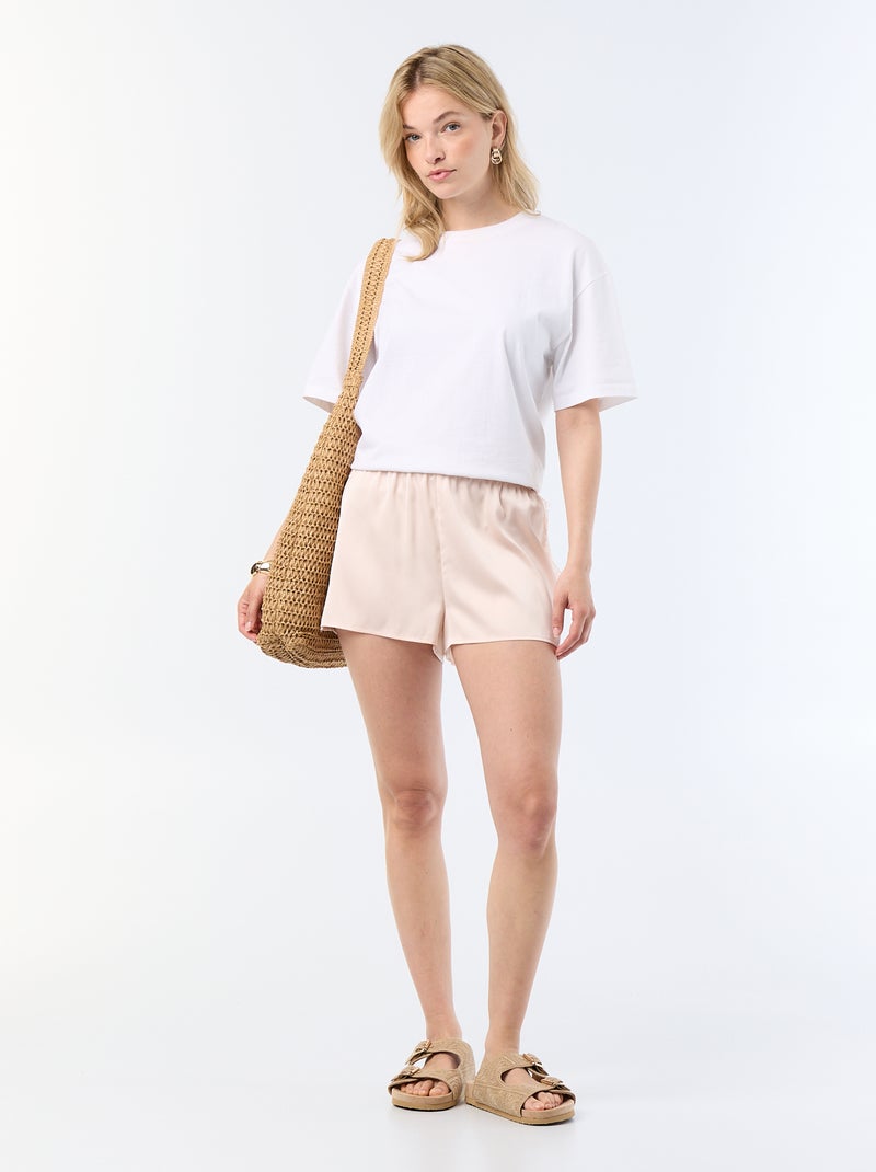 Short satinado con bordes de encaje Rosa - Kiabi