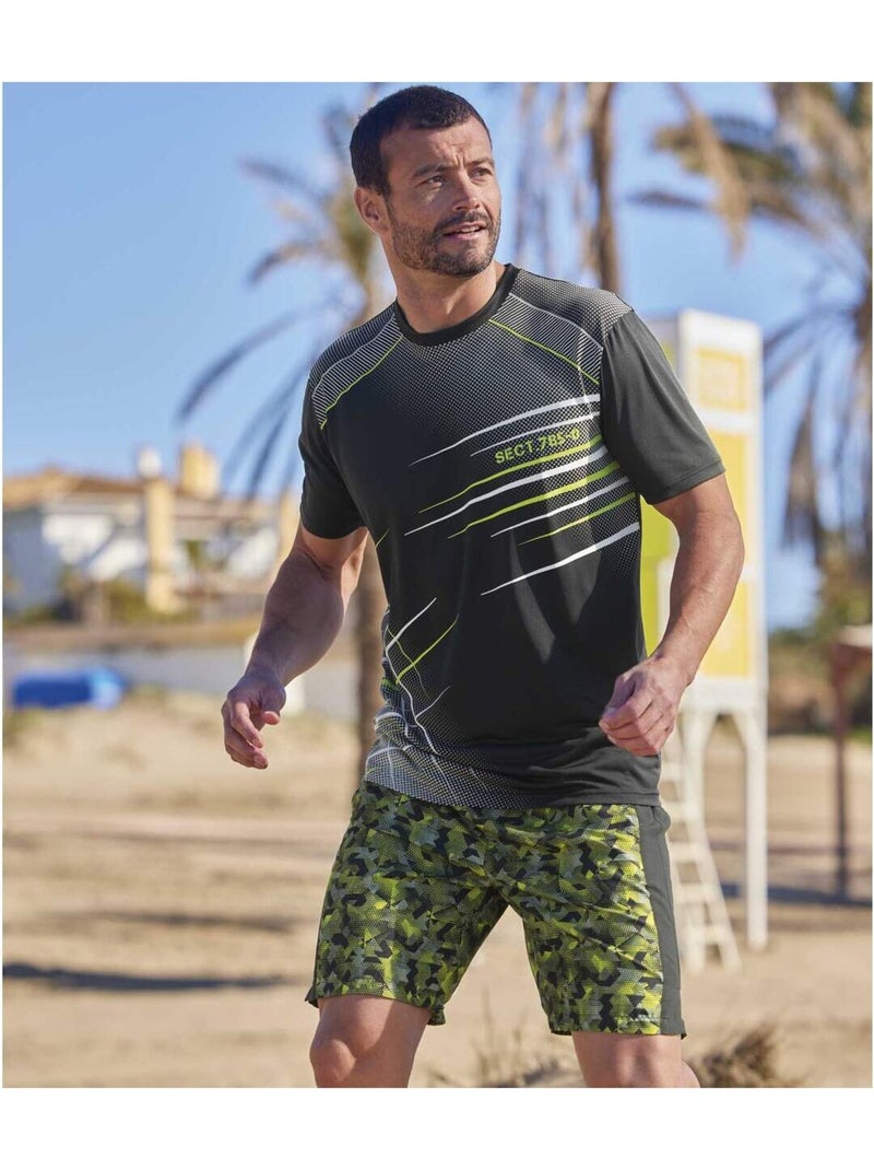 Short sport de microfibra estampado Gris verde negro - Kiabi