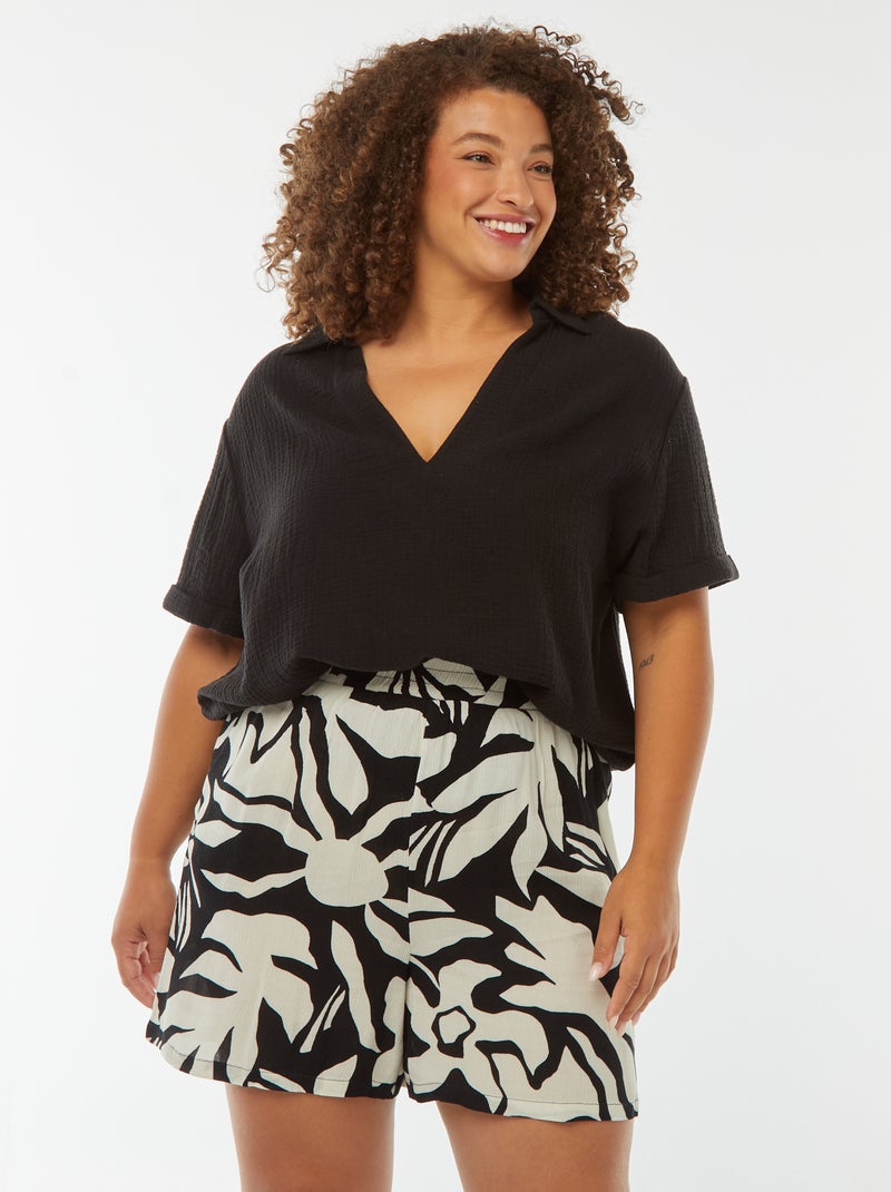 Short vaporoso liso con 2 bolsillos NEGRO - Kiabi