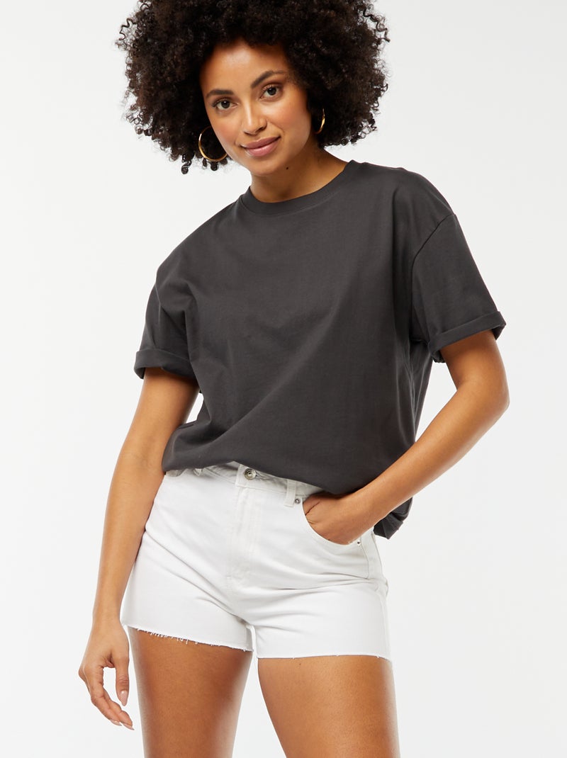 Short vaquero con acabados sin rematar blanco - Kiabi