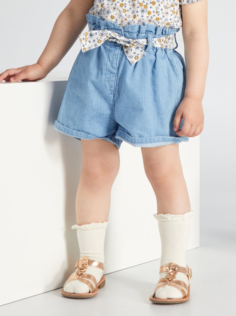 Short vaquero con cinturón BLANCO - Kiabi