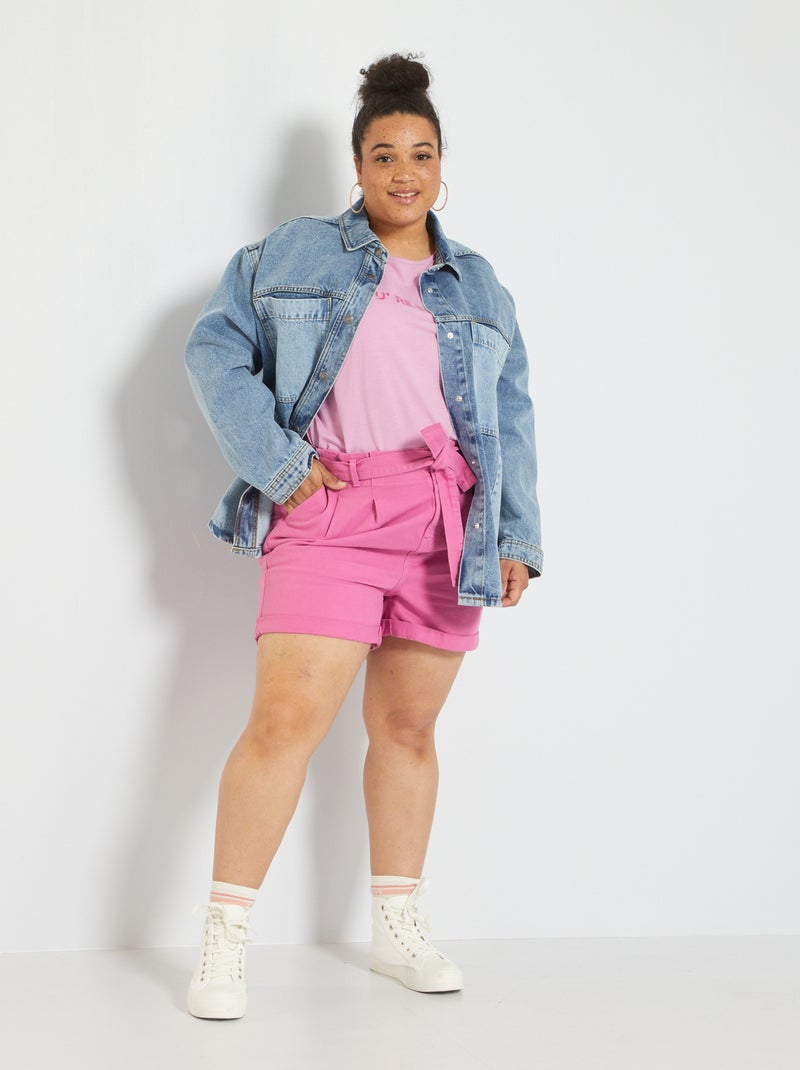 Short vaquero con cinturón violeta rosa - Kiabi