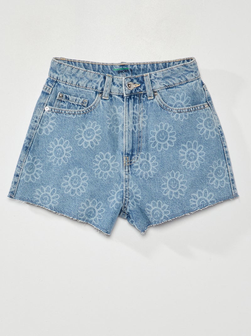 Short vaquero con motivo de 'flores' Azul - Kiabi