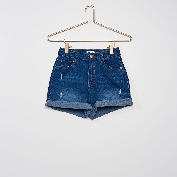 Short vaquero con zonas desgastadas Niña 10-18 años - AZUL - Kiabi - 10,00€