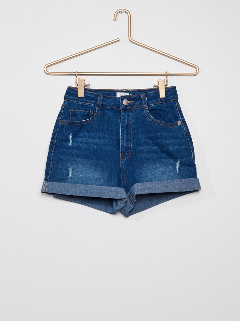 Short vaquero con zonas desgastadas AZUL - Kiabi