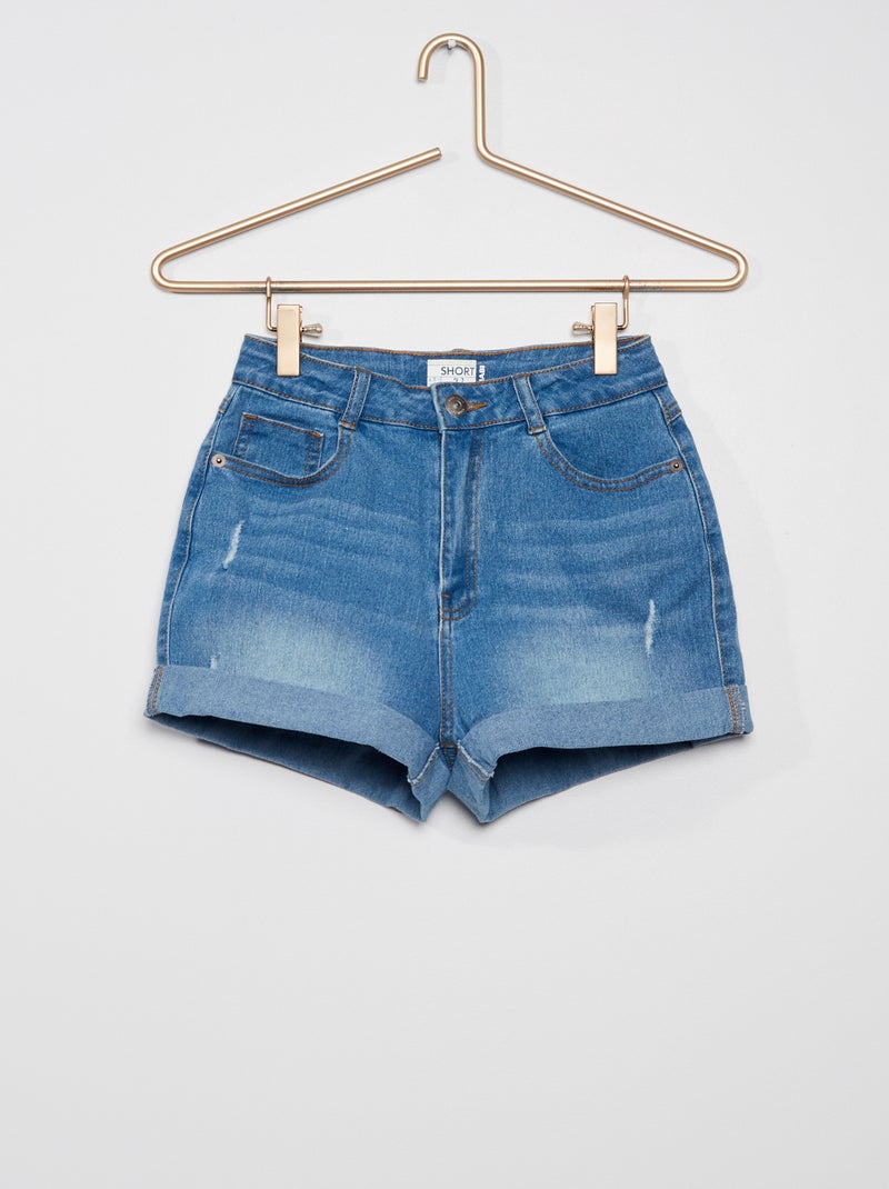 Short vaquero con zonas desgastadas AZUL - Kiabi