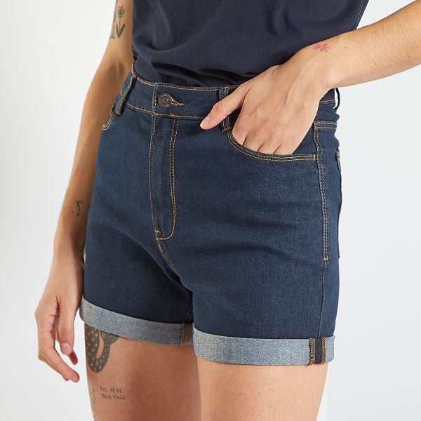 Short vaquero de talle alto Mujer talla 34 a 48 - AZUL - Kiabi - 9,00€