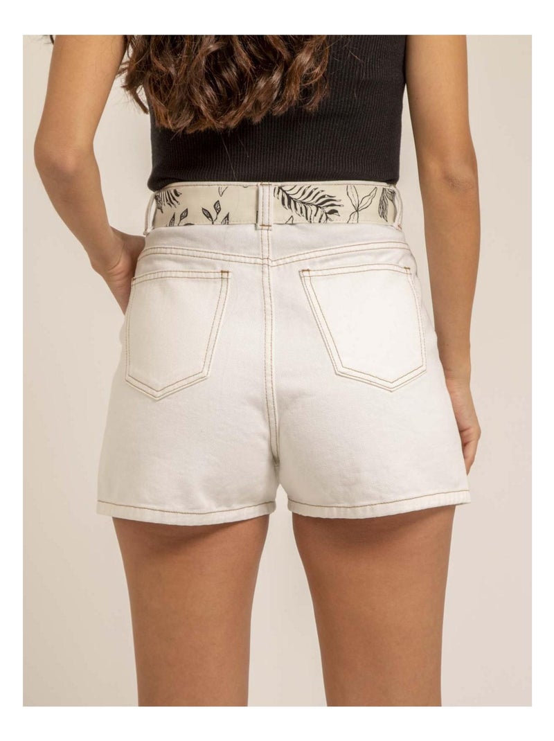 Short vaquero de talle alto con cinturón XINES Blanco - Kiabi