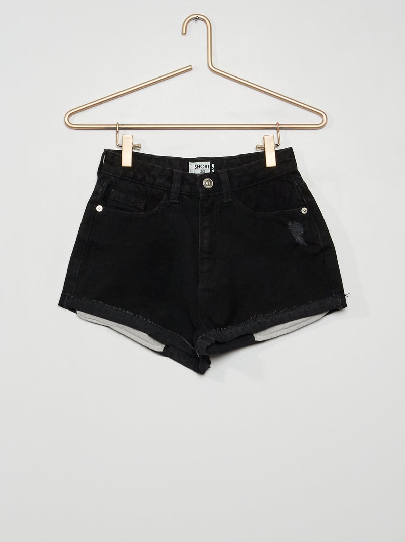 Short vaquero de talle alto destroy Negro - Kiabi