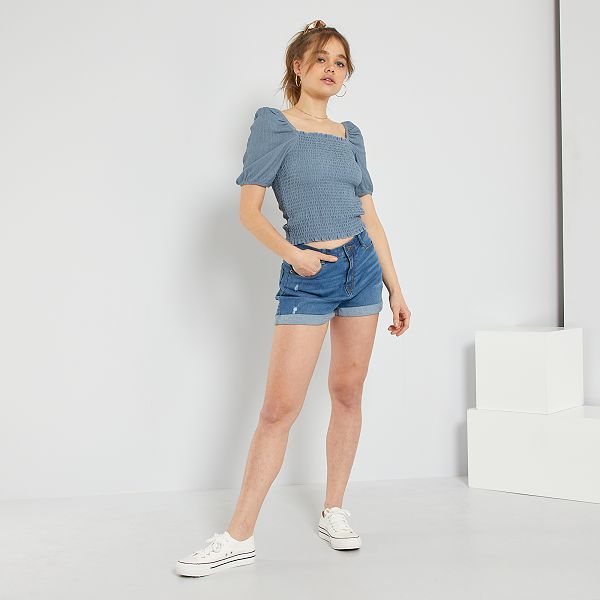 Short vaquero eco-concepción Niña 10-18 años - AZUL - Kiabi - 10,00€