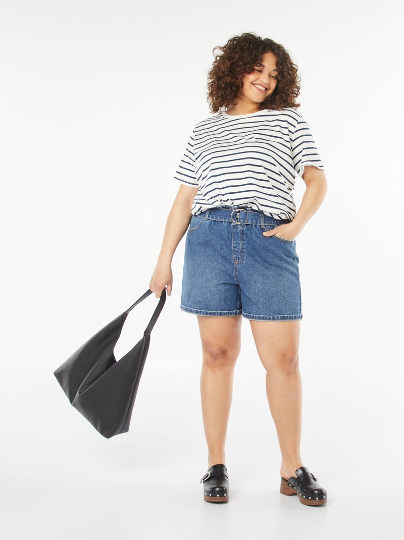 Short vaquero liso con cinturón AZUL - Kiabi