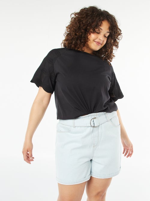 Short vaquero liso con cinturón - Kiabi