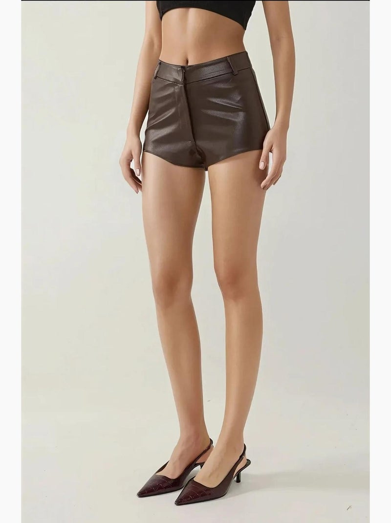 Shorts ajustados de piel sintética hiccup Marrón - Kiabi